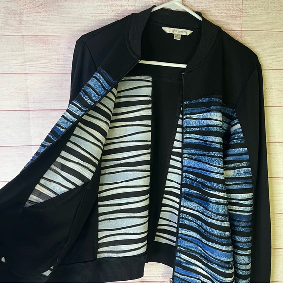Erin London Blue White Black‎ Stripe Full Zipper Light Weight Jacket Size 2 - Picture 6 of 8